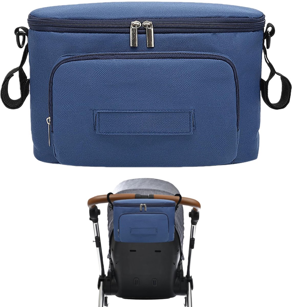 Dailygoods- Kinderwagen Organizer - Waterdicht 600D Oxford - Met Geïsoleerde Bekerhouder - Ritsvak - Grote Opbergruimte - 18,5 x 16 x 32 cm - Kinderwagentas