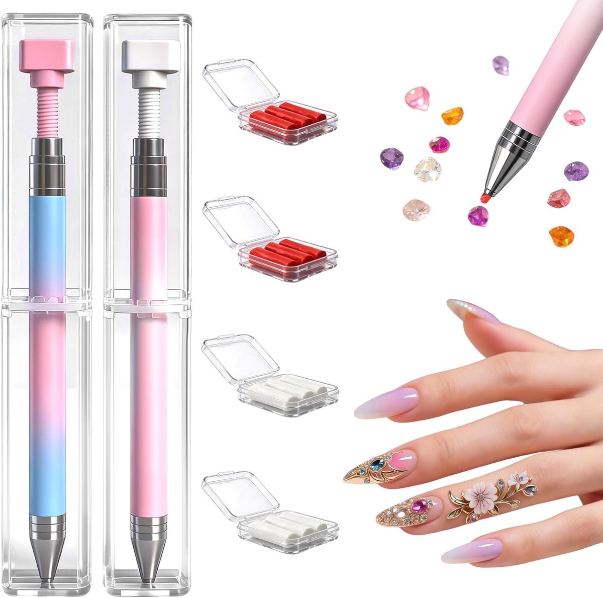 Diamond Painting pen - 2 stuks - Dot Pen Kit - Diamantverfkwast - Diamond painting accesoires - Strassteentjes - 5D Diamond Paint - Met navulverpakkingen - Voor nagel, doe-het-zelf, knutselwerk, punteerwasstift - Roze