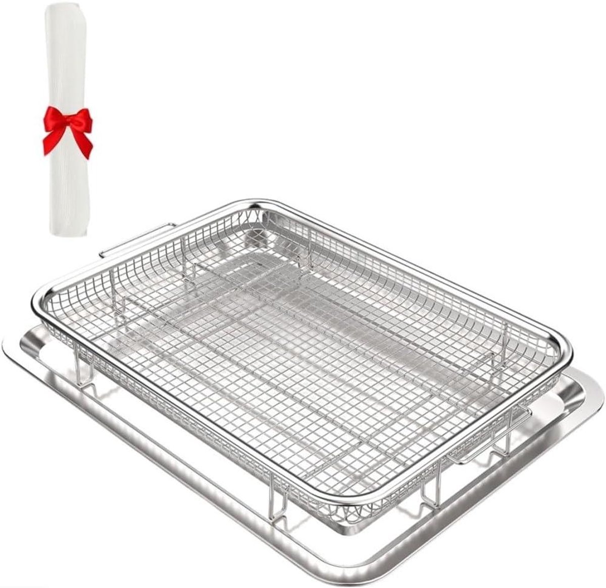 Airfryer mand - Bakplaat rooster - Culinaire bereidingen - Vaatwasmachinebestendig - 40 x 30 x 5.5 cm - Zilverkleurig