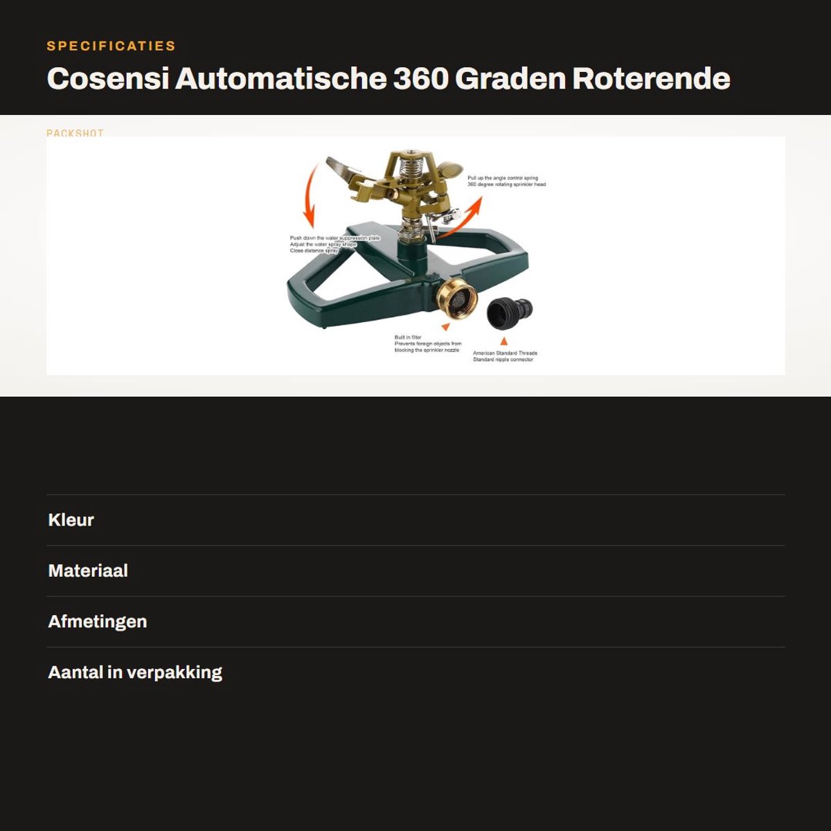 Dailygoods- Tuinsproeier 360° Roterend - Automatische Zwenksproeier - Tuinsproeier op Statief - Gazonsproeier - Verstelbare Watersproeier - Roestvrij Stalen Basis - Rotatiesproeier