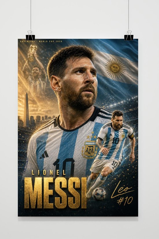 Poster Lionel Messi - Posters de football - Sport - Coupe du Monde 2026 - Argentine - Leo - Attaquant - Décoration murale Salon - Papier 180 grammes - 7405WV - Format 60 x 90cm
