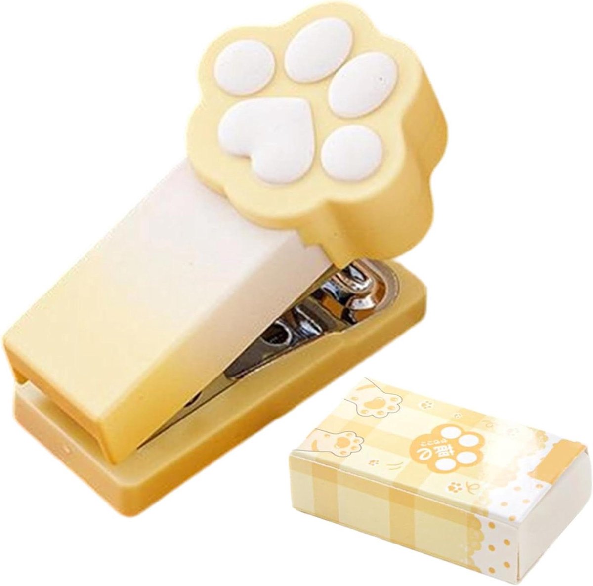 Mini Nietmachine - Draagbare Binder - Documenten Organiseren - Schattig Kattenpoot Design - Bindt 15 Vel - Geel