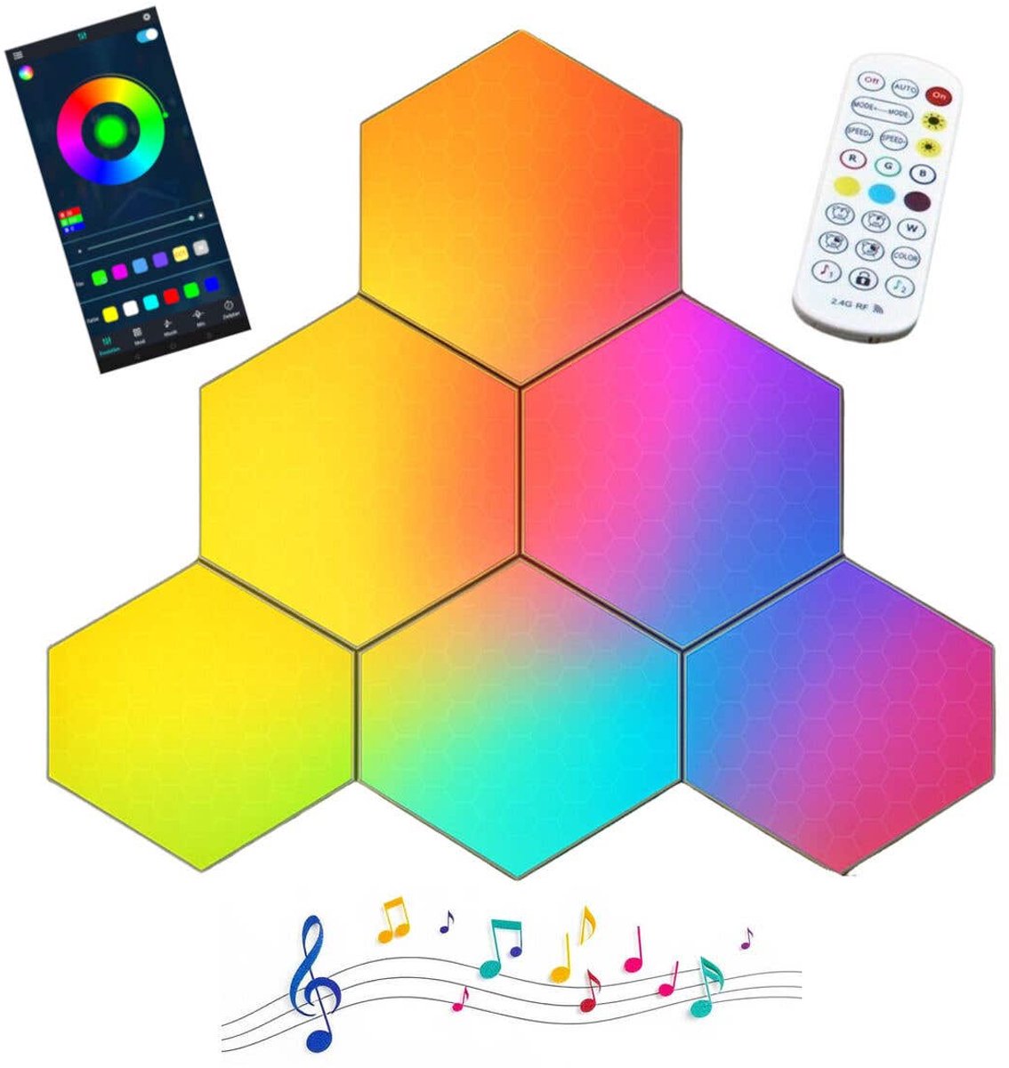 E-Lektron KBB36 hexagon LED wandverlichting - App en muziekbesturing - 6 stuks