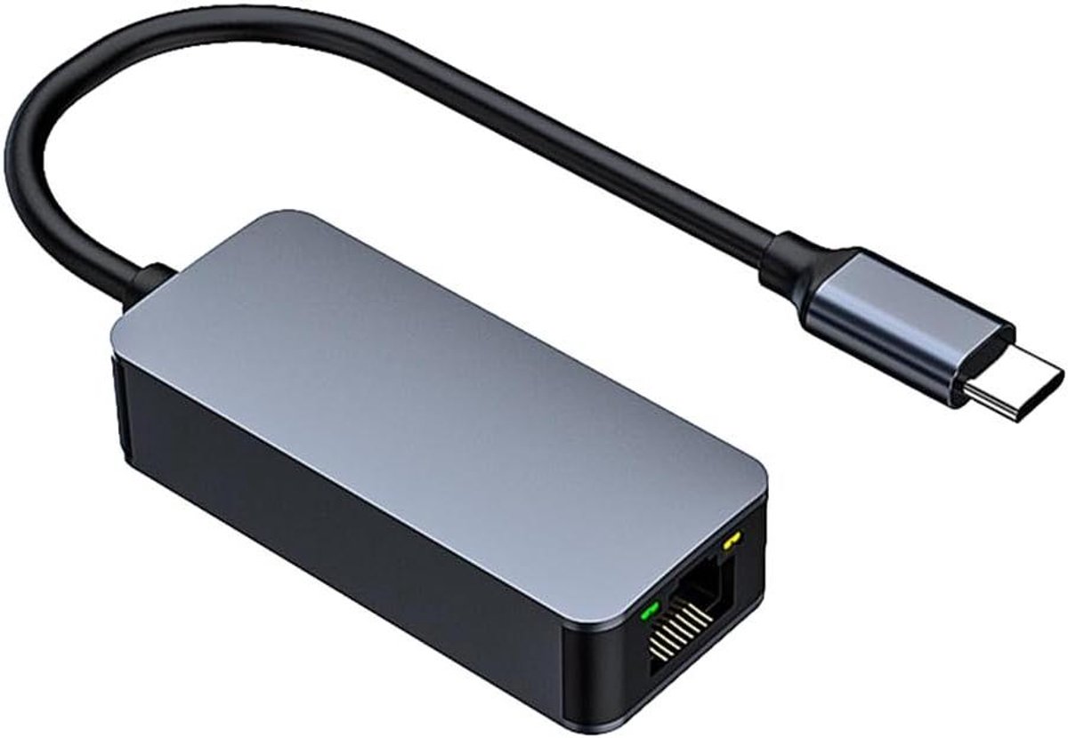 Netwerkadapter - LAN Hub - Snelle Internetverbinding - 2500 Mbps Snelheid - Type C - Grijs