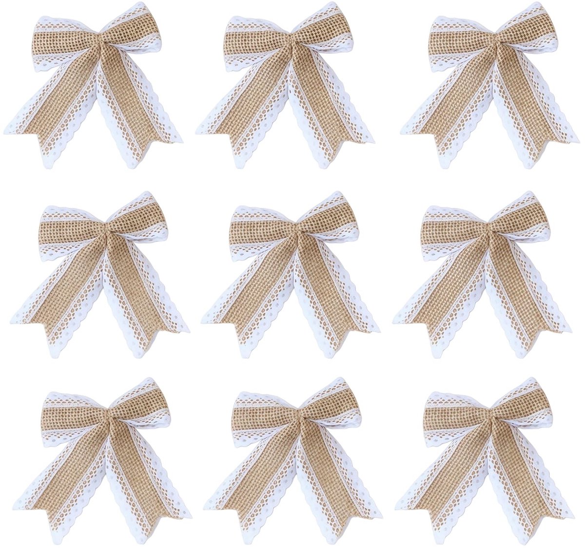 Dailygoods- Jute Strikken - 10 Stuks - Handgemaakte Decoratie - Bruiloft Versieringen - Rustieke Strikken - DIY Geschenken