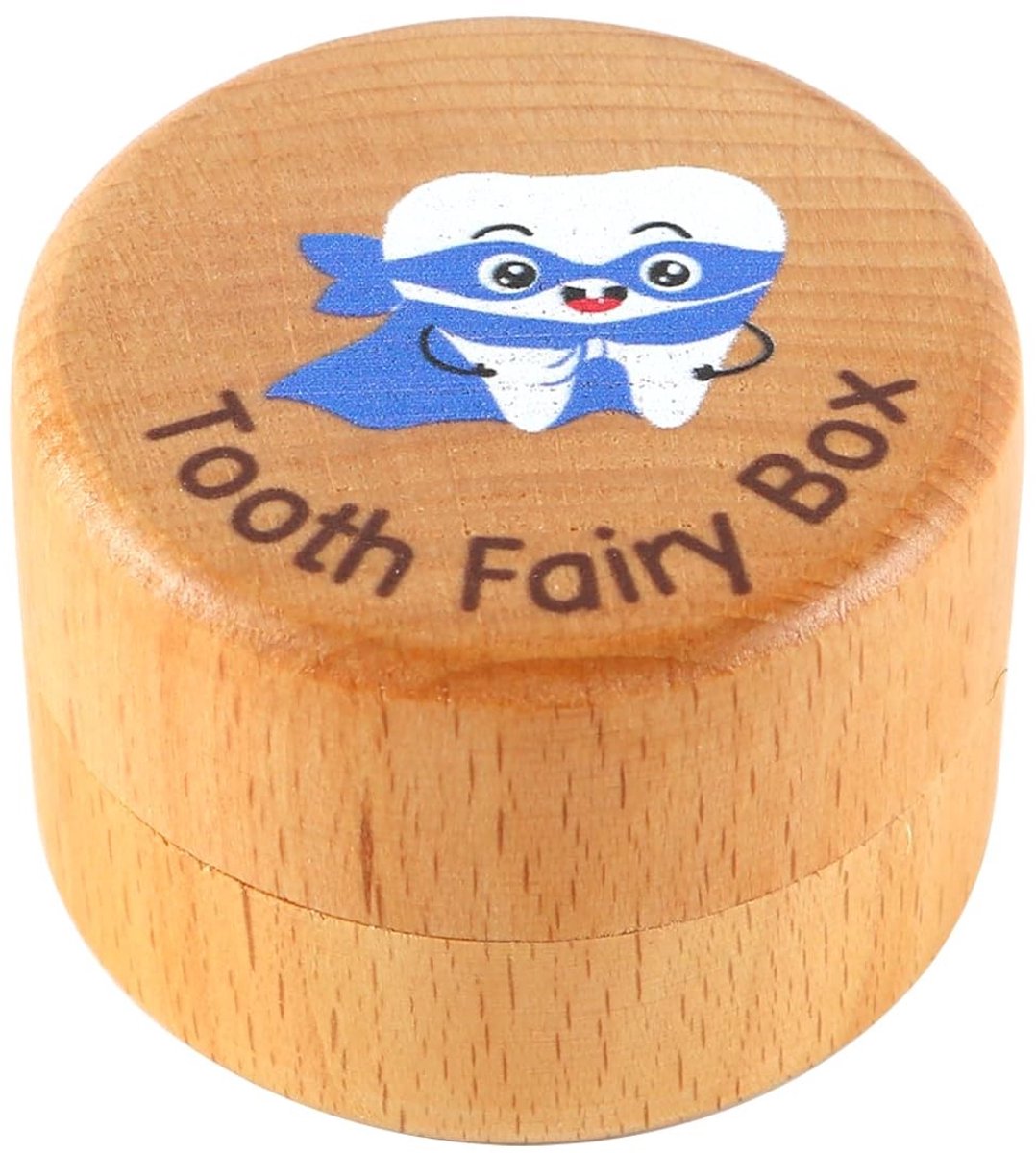 Dailygoods- Tandendoosje met schattig design - Houten Tandenfee - Bewaardoosje voor Melktanden - Geschikt voor Tieners - Afmetingen 5 x 5 x 3,4 cm