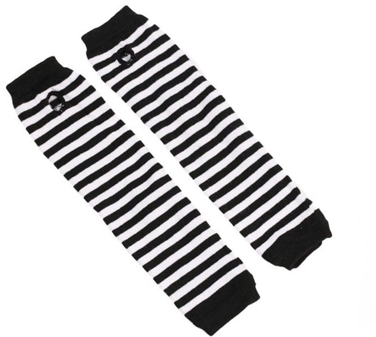 Dailygoods- Armwarmers met duimgat - Gebreid katoen - Zwart/wit gestreept - Vingerloos - Winter warmtebescherming - 35 cm lengte - Handschoenen