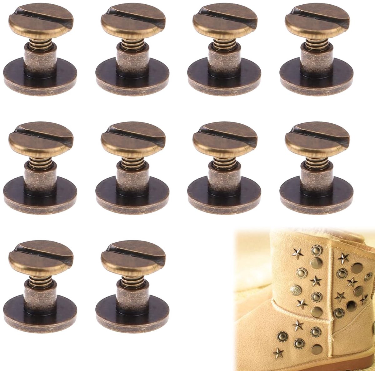 Dailygoods- Klinknagels Set - Messing Platte Kop - DIY Lederen Klinknagels - Decoratie voor Riem/Tas/Schoenen - Corrosiebestendig - Hoogwaardig Materiaal - Studs