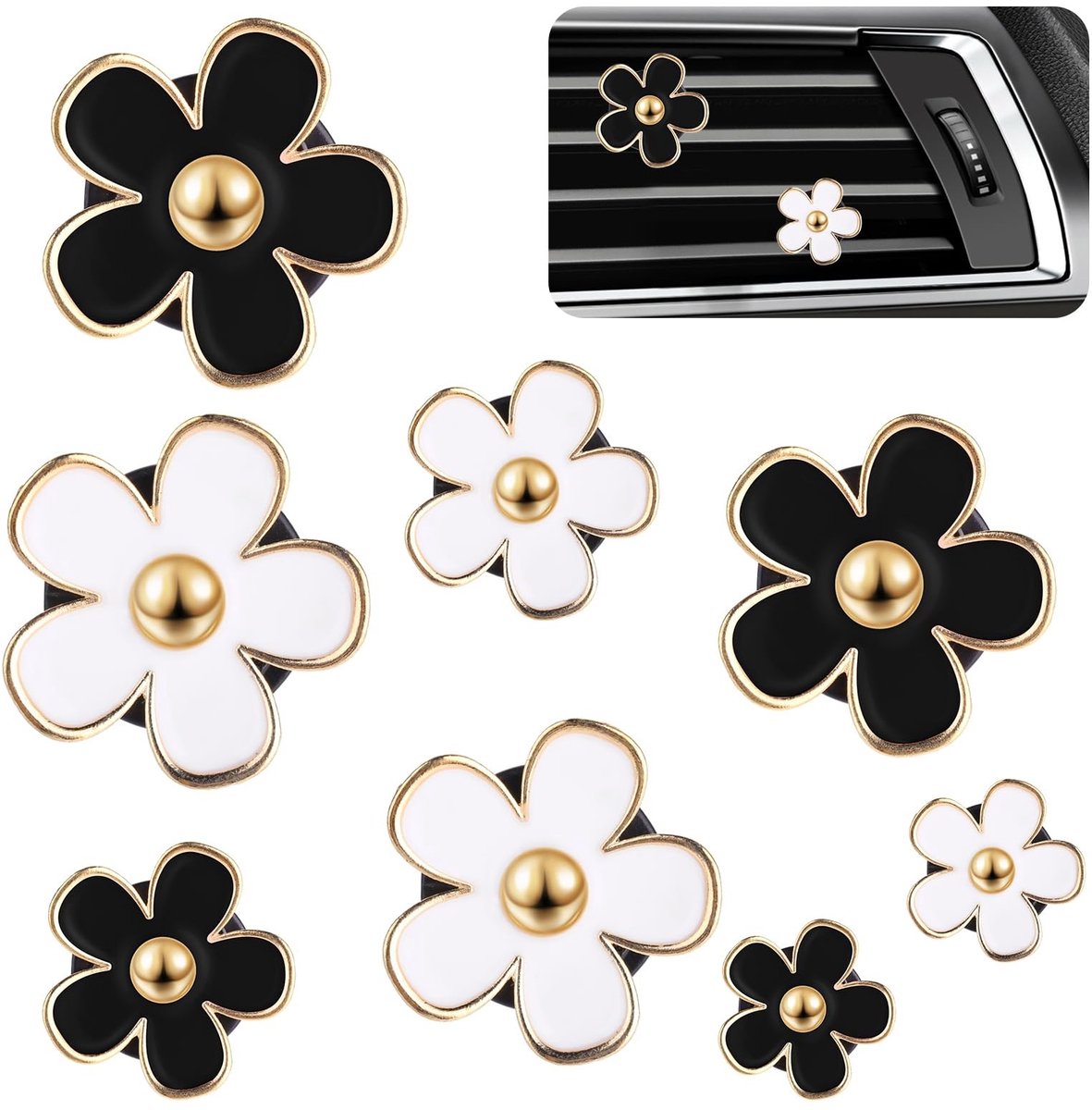 Dailygoods- Luchtverfrisser Auto - 8 Stuks Madeliefjes Bloem - Aromatherapie Diffuser - Interieur Decoratie - Etherische Olie Accessoires - Antislip Clip - Geurhanger
