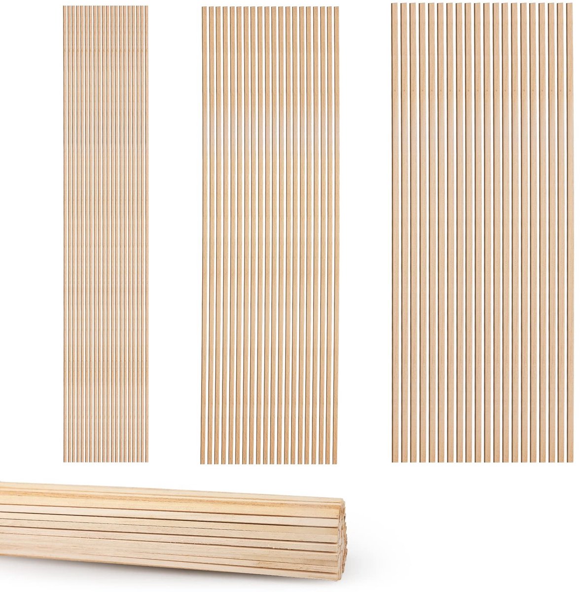 Dailygoods- Balsahoutstokken 150 stuks - 30,5 cm - Houten Deuvels - Vierkante Plugstangen - 2/3/4 mm - Natuurlijke Hout - Houten Stokken