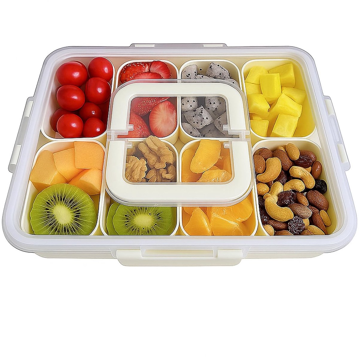 Dailygoods- Snackbox met 8 vakken - Draagbare Snackschaal met Deksel - Vaatwasmachinebestendig - Opbergdoos voor Snoep/Fruit - Ideaal voor Picknicks/Feestjes - Voedselkwaliteit PP-Materiaal - Snackcontainer