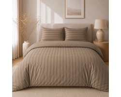 Hotellinnen Dekbedovertrek Taupe | 27mm Streep - 240 x 200/220 cm + 2 kussenslopen