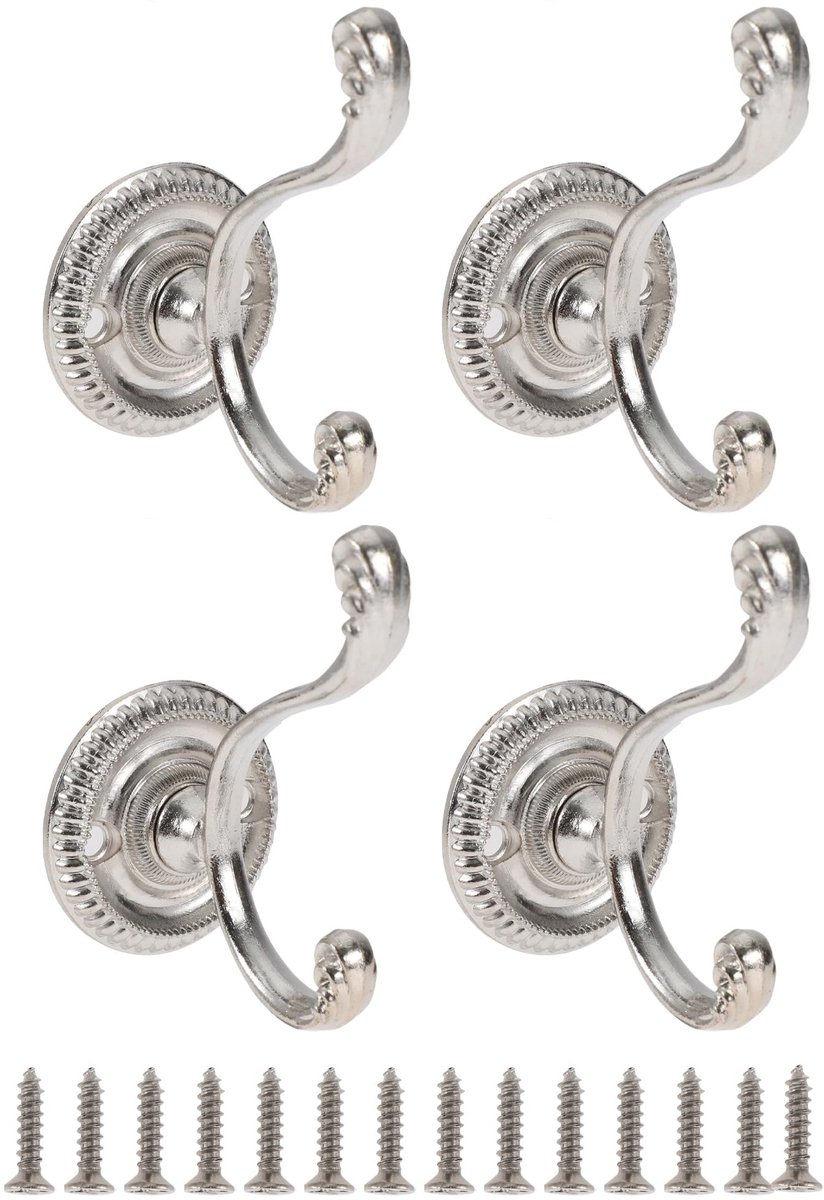 Dailygoods- Kledinghaken 4 Stuks - Vintage Wandhaken - Deurhaken - Jashaken - Robuuste Zinklegering - Compact Design