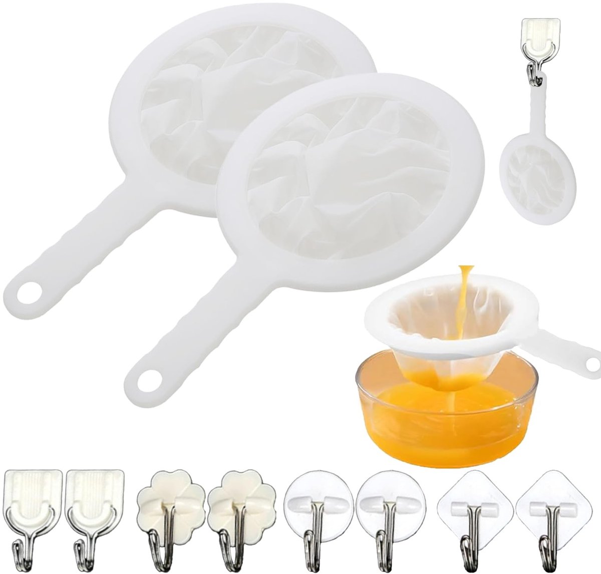 Dailygoods- Keukenzeef 400 mesh - Fijnmazige Zeef - Kunststof Filter - 2 Stuks - Zelfklevende Haken - Duurzaam en Gemakkelijk te Reinigen