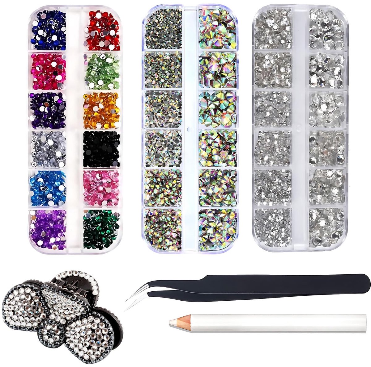 Dailygoods- Strasssteentjes set 3 dozen - Hotfix strasssteentjes - Zelfklevend edelstenen - Pincet en plukpen - DIY manicure en gezichtskunst - Decoratiestenen
