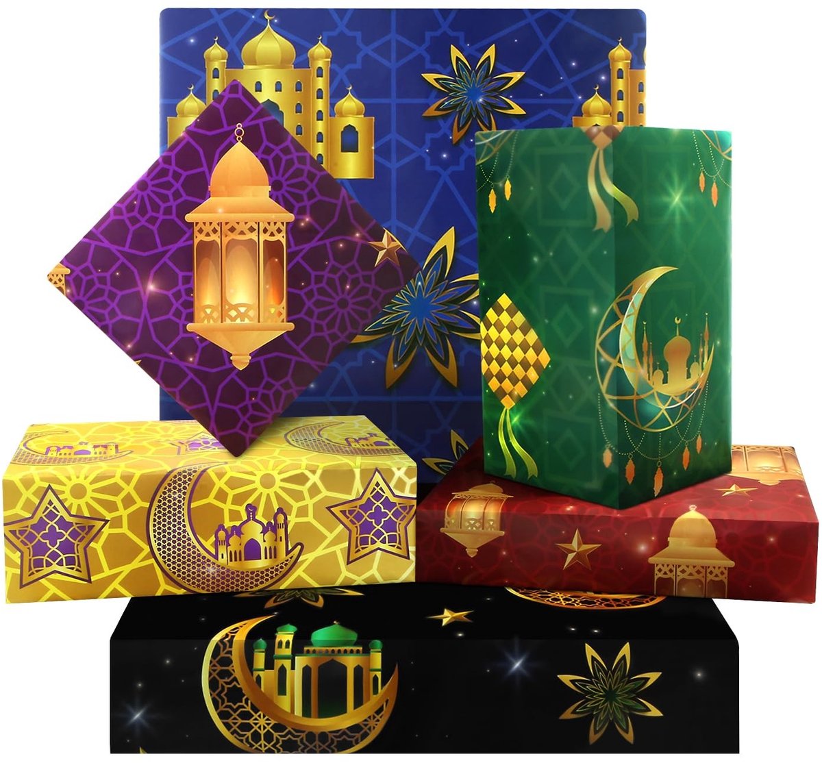 Dailygoods- Cadeaupapier Luxe Set - 6 Vellen - 50 x 70 cm - Eid Mubarak - Ramadan - Hoogwaardige Inpakpapier - Recyclebaar