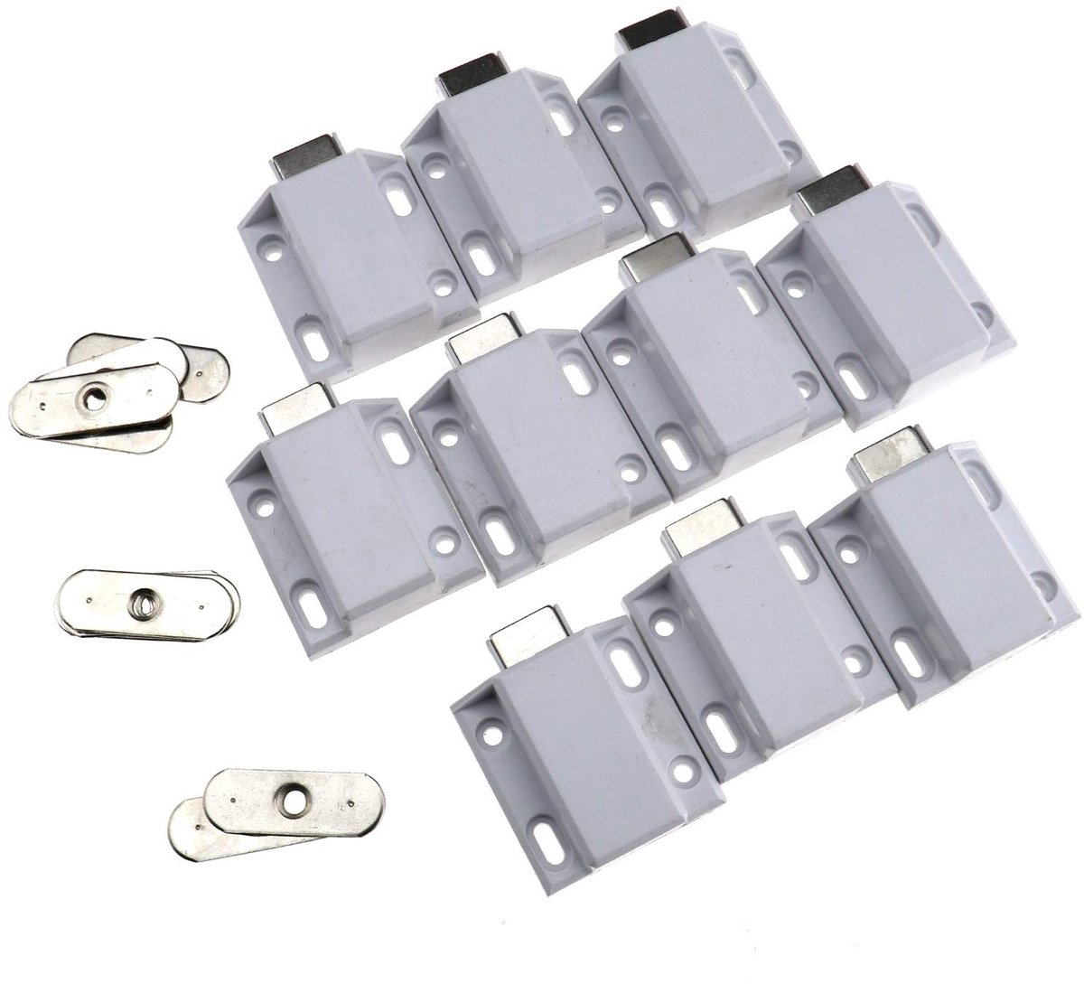 Dailygoods- Kastdeur Drukopen Reparatieset - 10x Magnetische Druksluitingen - Bevestiging met Schroeven - Wit - Kunststof/Metaal - Voor Eenvoudig Openen/Sluiten - Deurslot