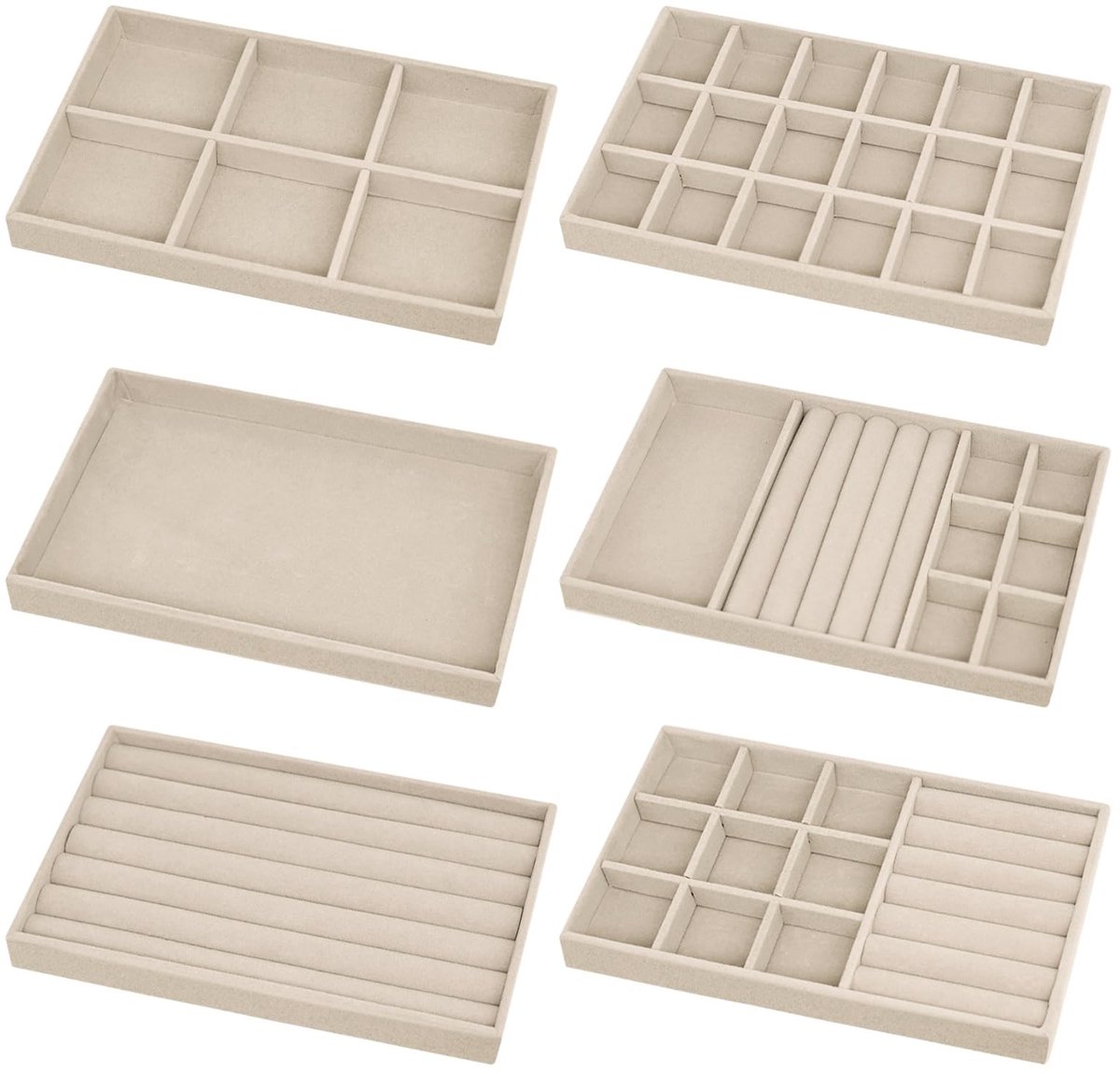Dailygoods- Sieradenbox Premium Suède - Sieraden Organizer - Sieraden Display - 6 Stuks - Beige - 21cm x 12cm - Sieradenorganizer