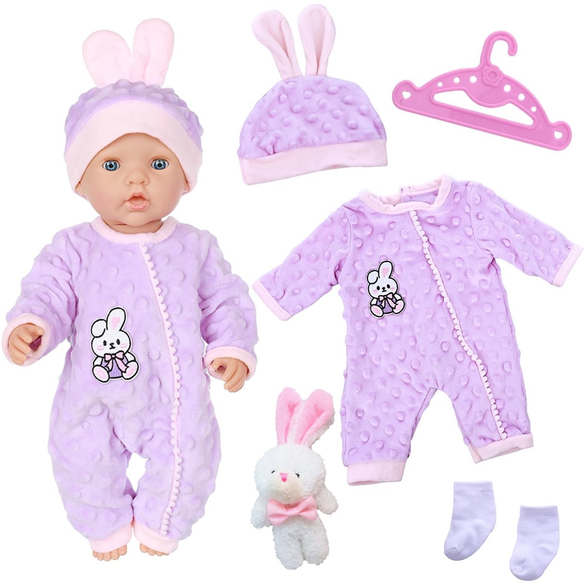 Dailygoods- Konijn Pop Doek 18 Inch - Paars - Knuffel Konijn - Speelgoed - Konijnenaccessoires - Geschikt voor kinderen - Knuffelkonijn