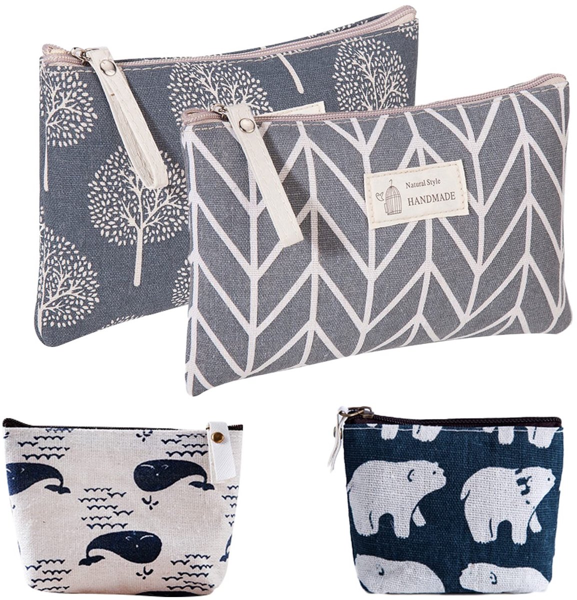 Dailygoods- Make-uptas met grote inhoud - Make-uptas met spiegel - Draagbare make-uptas - Canvas make-uptas - Set van 2 - Vuil- en slijtvast materiaal - Cosmetic Bag