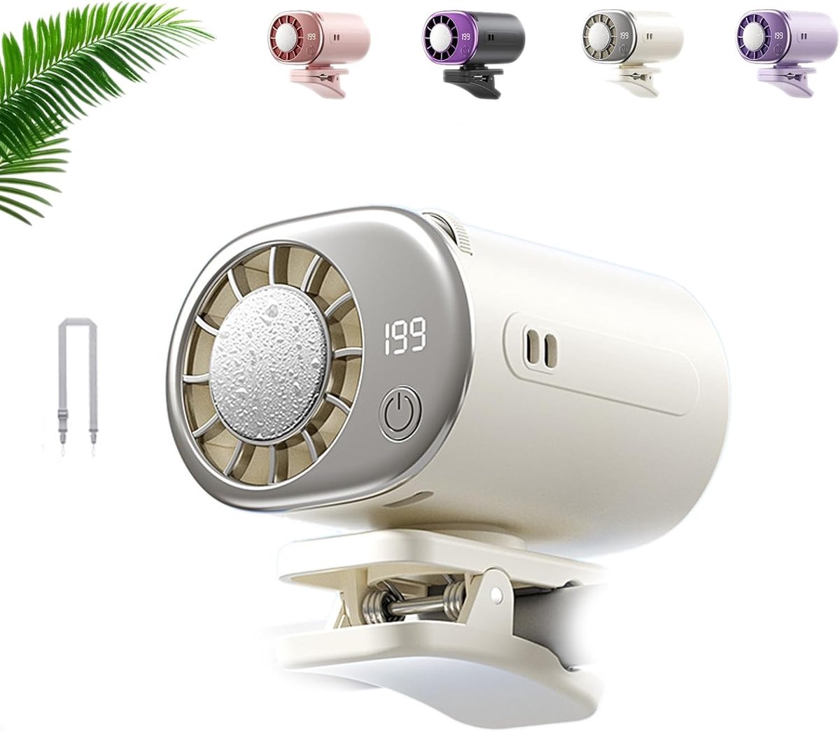 Autoventilator met clip - Met LED-display - Draagbare miniventilator - Afneembare clip - 360° draaibaar - Bladloze clipventilator met 3 windsnelheden - USB oplaadbare persoonlijke ventilator - Geschikt voor auto's, werkplekken en kamperen - Wit