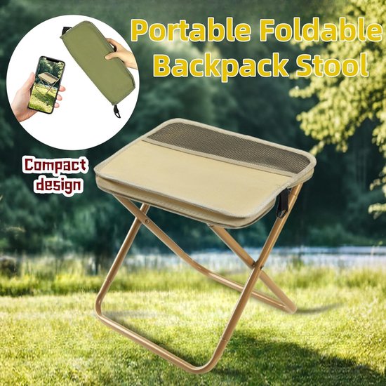 Opvouwbare Kampeerstoel - 2 stuks - Lichtgewicht en Draagbaar - Ultralichte Rugzak Kruk met Verstelbare Schouderriem - Campingstoel Opvouwbaar - 28x26x24 cm - groente — afbeelding 5