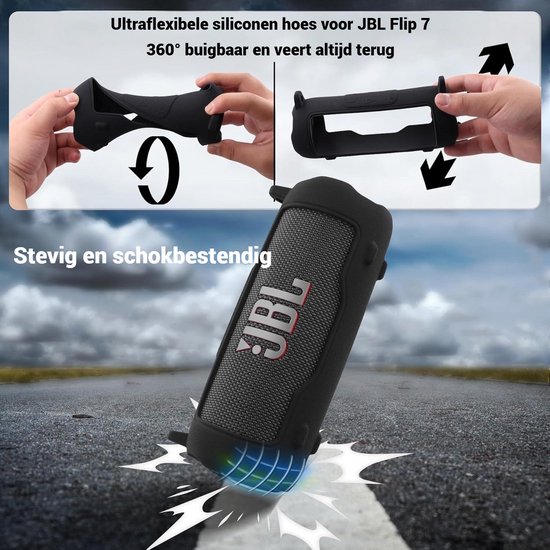 Beschermhoes geschikt voor JBL Flip 7 Bluetooth Speaker - Inclusief Draagriem - Rood - Schokbestendig - Krasbestendig - Siliconen - Hoesje - Case - Bescherming - Rood — afbeelding 2