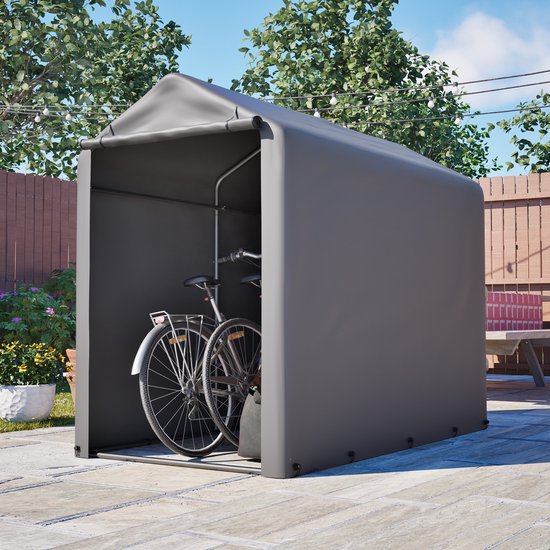 Multifunctionele tuinhuis - Tuinhuis met Schuin Dak – Gereedschapsschuur - Fietsschuur - 187x100x160 cm - Garagetent - Outdoor Tuinopslag - Weerbestendig - Grijs
