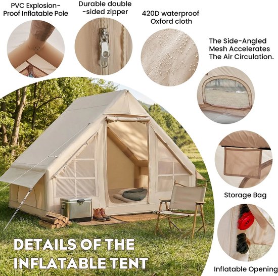 Innovastore Opblaasbare Kampeertent - Campingtent - Tent - Kampeertent - Draagbare kampeertent - Glamping-tent - 2-4 personen — afbeelding 5