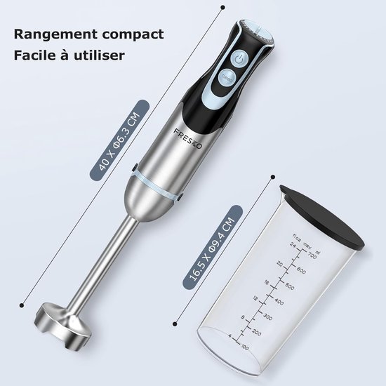 Hand Blender - Stamper Mixer - Sauzen Maken - 1000W Vermogen - 700 ml Cup - Zilver — afbeelding 3