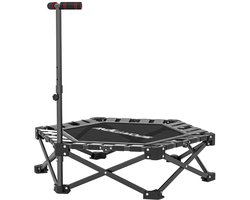 Fitness-trampoline met verstelbare T-stang (Zwart, 104 x 104 x 114 cm), inklapbaar met 1-staps snelvouwmechanisme, opvouwbaar tot 78 x 24 x 25 cm, stevig stalen frame met driehoekige stabilisatie, 24 elastische banden voor stille