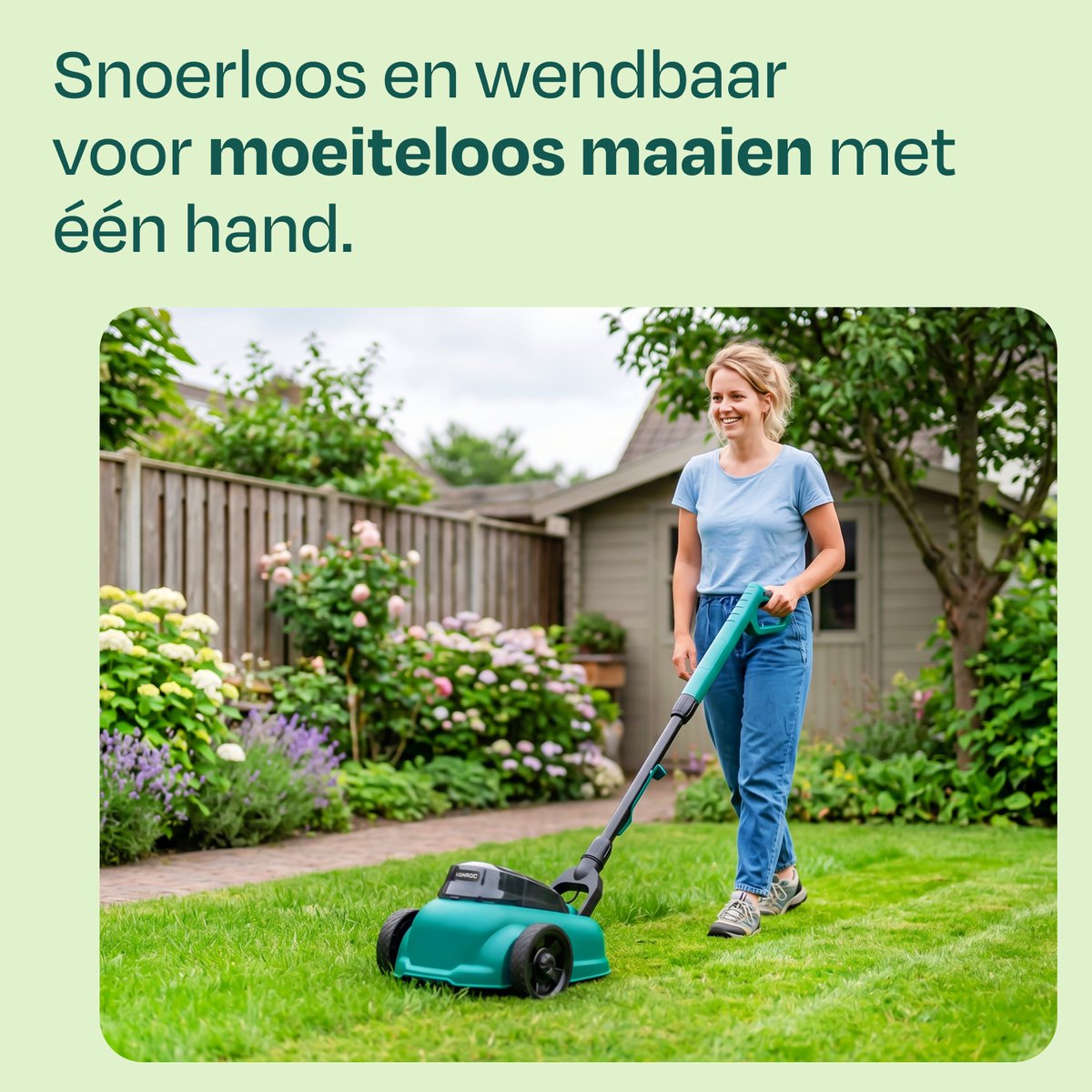 VONROC Mini Elektrische Grasmaaier 20V – 22 cm – Maaien en mulchen in één - Drie instelbare maaihoogtes: 30mm, 40mm, 50mm –- Incl. reinigingstool - Incl. 4.0Ah Accu en lader – foto 2