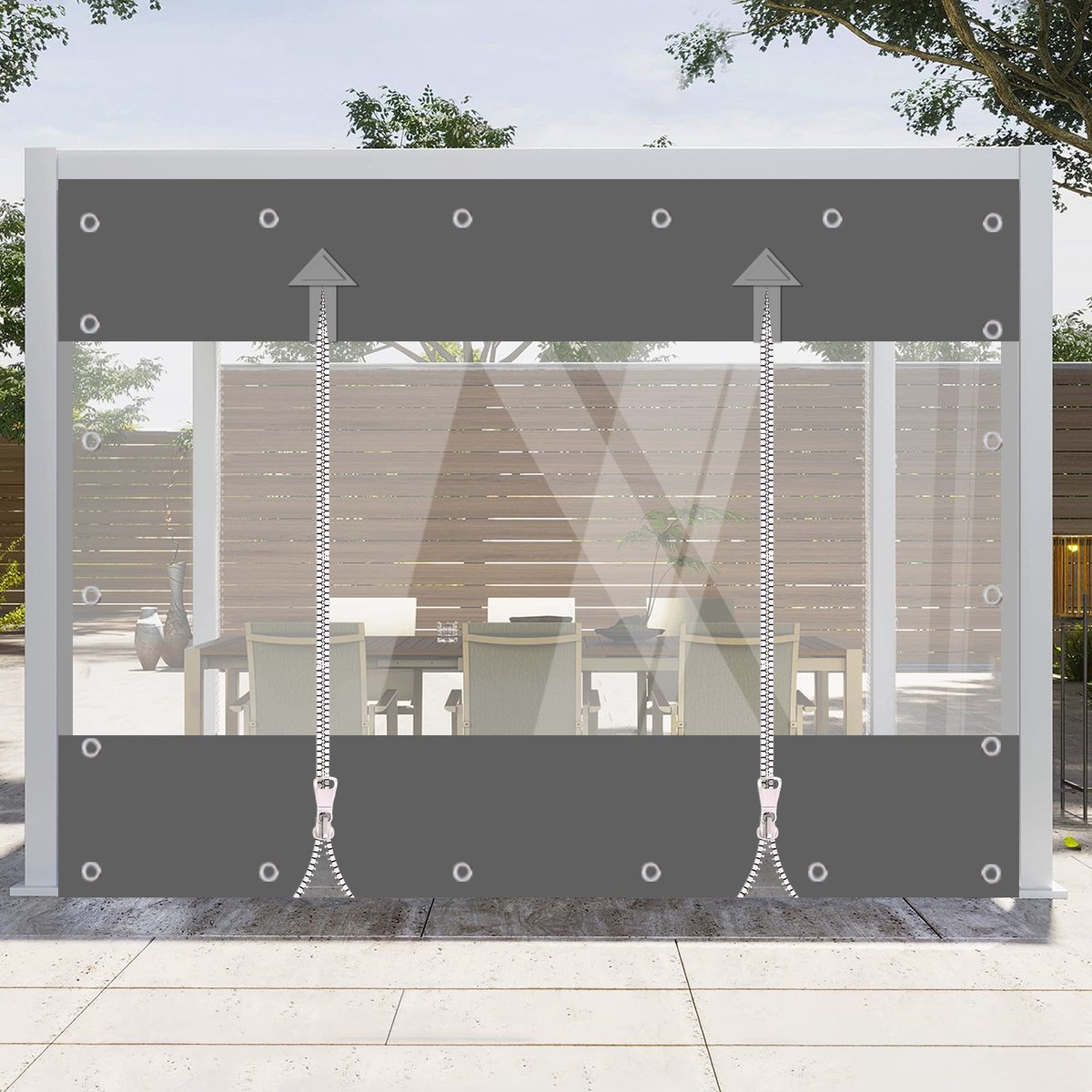 SHANNA Heavy Duty Transparant Afdekzeil - Waterdicht & UV-Bestendig - Met Rits en Inslagringen - Beschermzeil voor Pergola, Gazebo en Buitenpatio