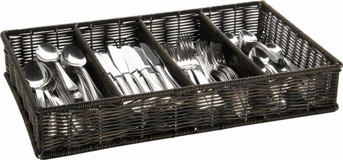 APS Bestekbak - 4-vaks bestekhouder met 4 RVS kokers - zwart/bruin - 27 x 27 x 15 cm