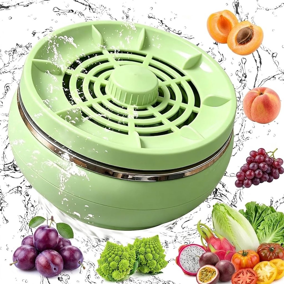 carmdering - Voedselreiniger - Elektrolyse Reiniger - Groente- en Fruitreiniger - Groen, titanium elektroden, 4 modi (graan 3 min, groente 5 min) - Oplaadbaar via USB-C, tot 25 cycli - IPX7 waterdicht - Geen chemicali毛n - Voor keuken en reis
