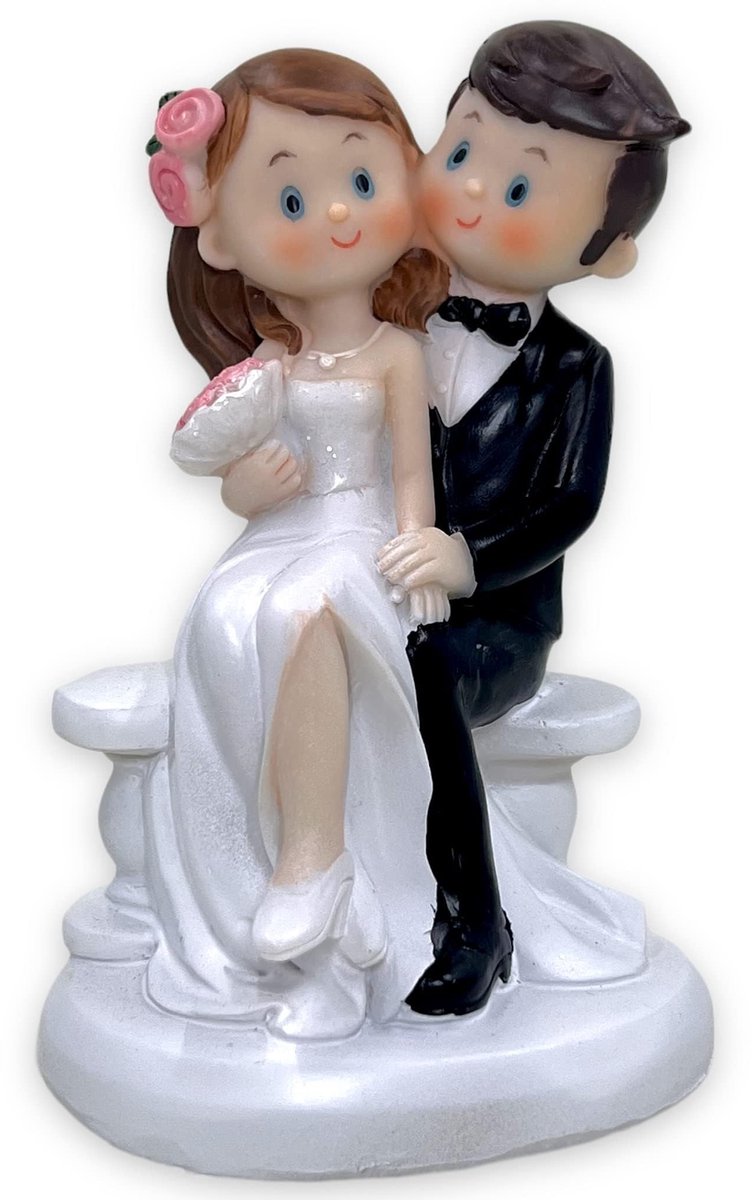 Dailygoods- Taartfiguur Bruidspaar - Handbeschilderd - Decoratieve Figuren - Bruiloft - Tafel - Polyhars - Bruidstaarttopper