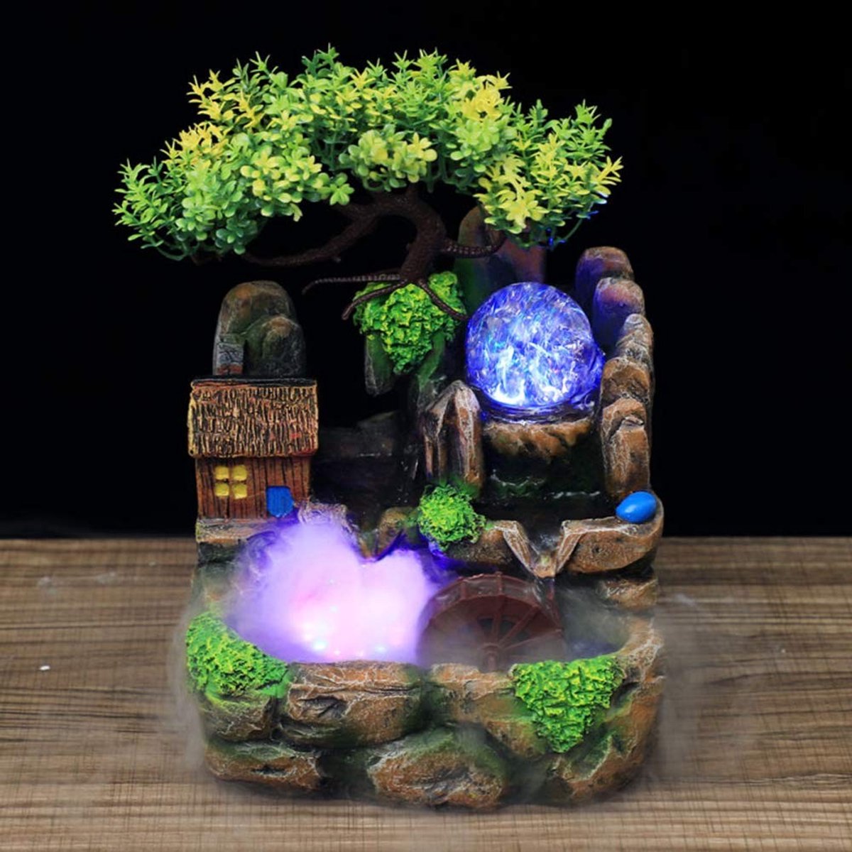 Dailygoods- Fontein met Planten - Tafel Waterval met Verlichting - Hars Decoratie - Luchtb