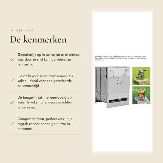 Dailygoods- Houtkachel Opvouwbaar - Roestvrij Staal - Barbecue Grill - Compact Formaat - Buiten Koken - Gemakkelijk Opbergen - Barbecuegrill van Dailygoods — afbeelding 2