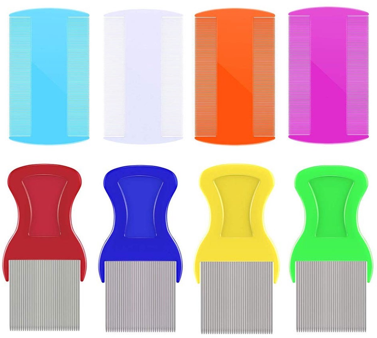 Dailygoods- Luizenkam Set van 8 Stuks - Roestvrij Stalen Tanden - Dubbelzijdige Tanden - Luizenverwijdering - Geschikt voor Huisdieren - Diverse Kleuren - Vlooienkam