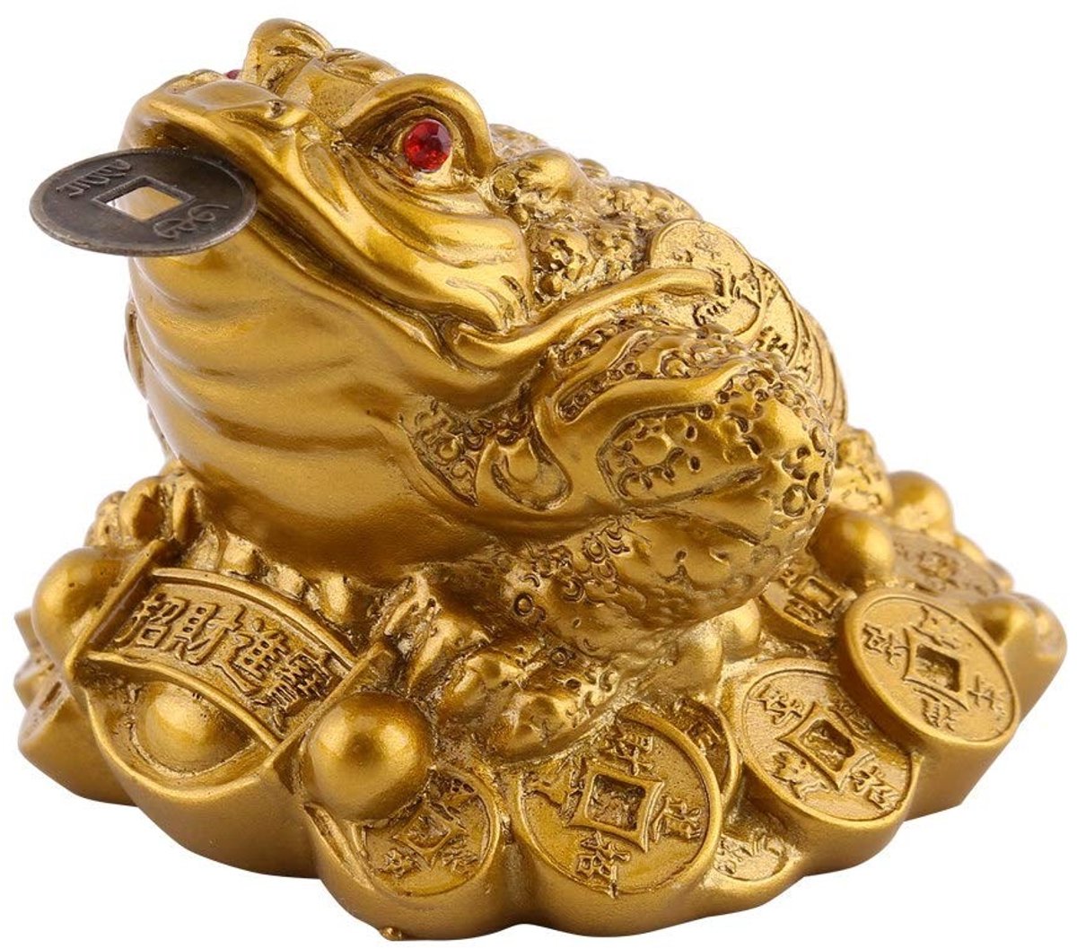 Dailygoods- Geluksfrog Feng Shui - 3 Poten - Rijkdom - Schatbekkenbeeld - 6,5x6x5 cm - Munt in mond - Feng Shui Beeld