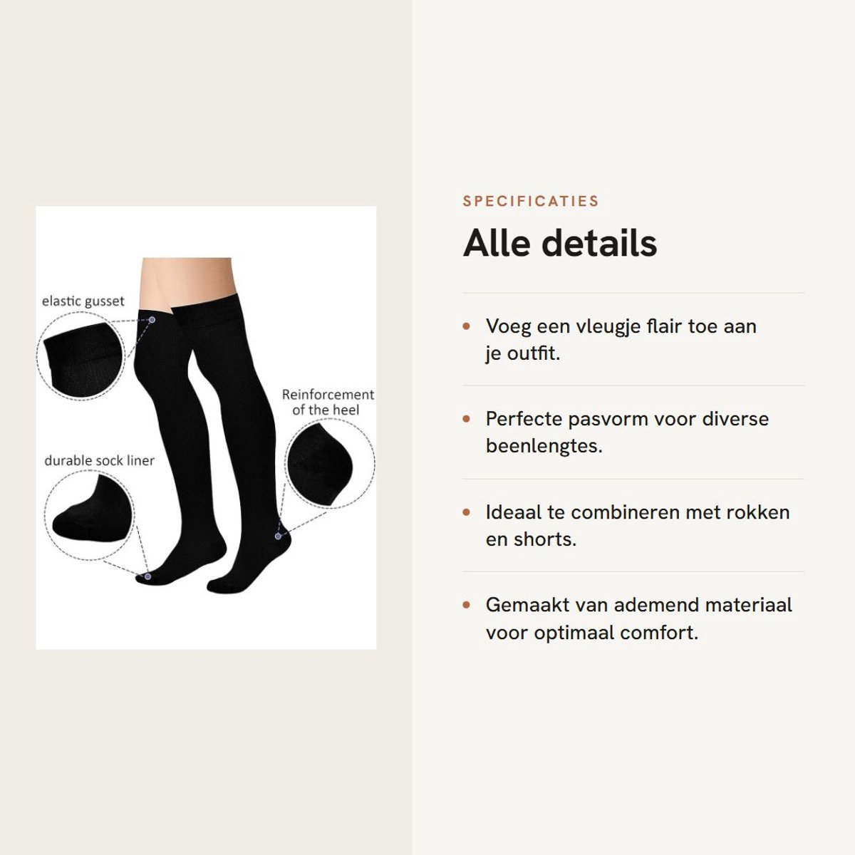 Dailygoods- Dij Hoge Kousen - Druk Dunne Beenkousen - Zwart - Modieuze Sokken - Lange Sokken - Perfecte Mix van Stijl en Comfort