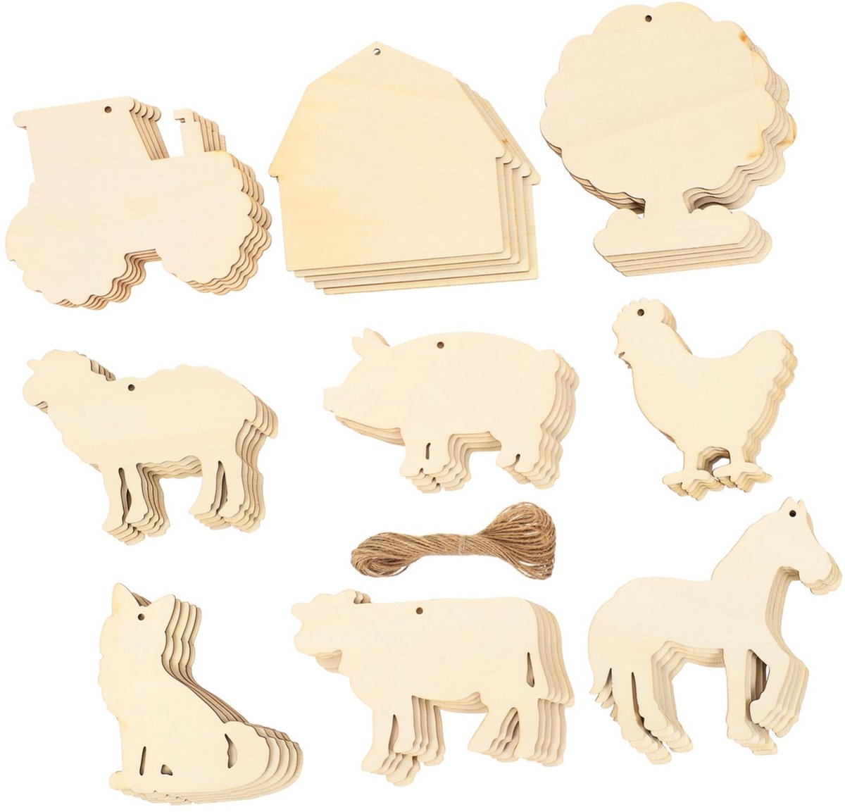 Dailygoods- Houten Schijven 45 Stuks - Ongefinished Uitsparingen - Doe-Het-Zelf Decoratie - Creatief Speelgoed - Natuurlijke Houtmateriaal - Veilig voor Kinderen