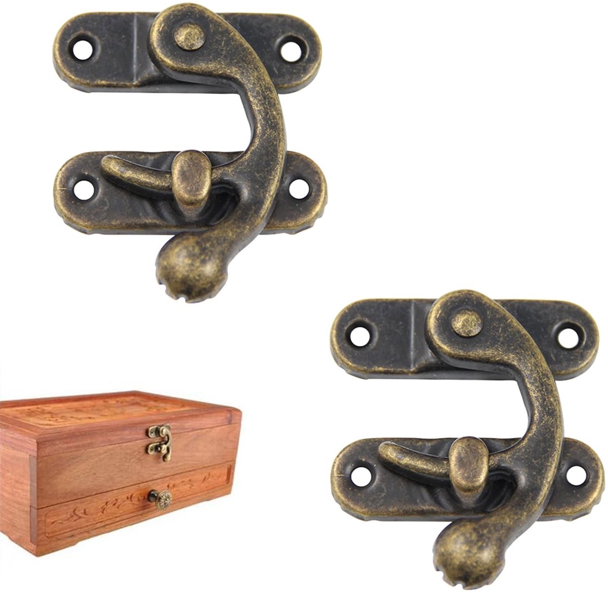 Dailygoods- Haspe Antiek - Sluiting voor Houten Kist - Hangslot - Messing Sluitring - Decoratief - Waterdicht en Roestvrij - 2 Stuks