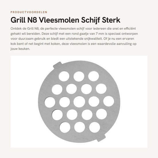 Grill N8 - Kitchenaid - Vleesmaler Platen - Vleesmaler Schijf - Vleesmaler Mes - 7mm Gat - Kleine Ronde Gat van 7mm van Merkloos — afbeelding 5