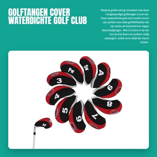 Waterdichte golfclubhoes-set voor golfclubs - 10 stuks, kopbeschermers voor ijzers, beschermhoes voor putter - golfaccessoire met waterdichte bescherming - passend voor de meeste ijzers — afbeelding 4