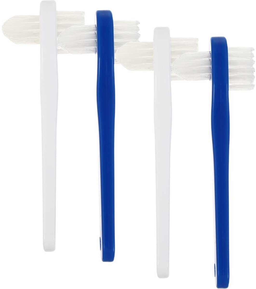 Dailygoods- Prothese-reinigingsborstel 4 stuks - Draagbare Valse Tandenborstel - Dubbelzijdige Borstels - Ergonomisch Handvat - Geschikt voor Volwassenen - Schuine Borstelkop