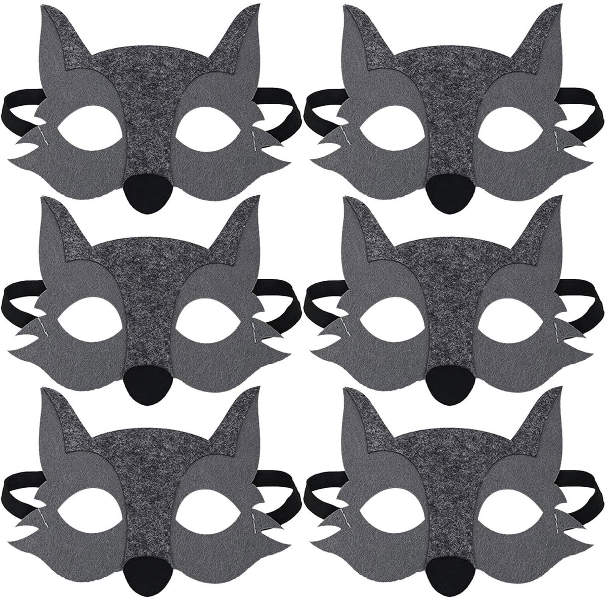 Dailygoods- Wolf-maskers 6 stuks - Dierenmaskers - Vilten Maskers - Cosplay - Verjaardagsfeesten - Geschikt voor kinderen