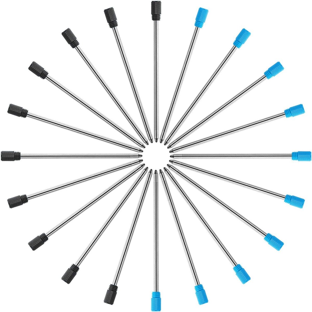 Dailygoods- Balpenvulling 20 Stuks - Zwart/Blauw - 1 mm Punt - Waterafstotend - Sneldrogende Inkt - Fluwelen Opbergtas - Inktpatronen