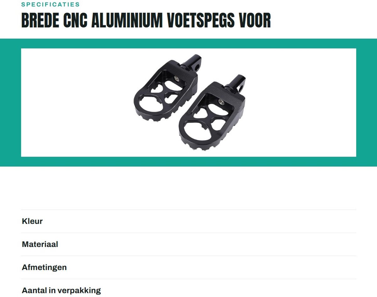 Dailygoods- Voetspegs Brede Aluminium Legering - Vervanging voor Surron Sur Ron - E-Ride Pro SS - Talaria Sting MX3/R MX4 - Lichtgewicht - Schokbestendig - Voetsteunen