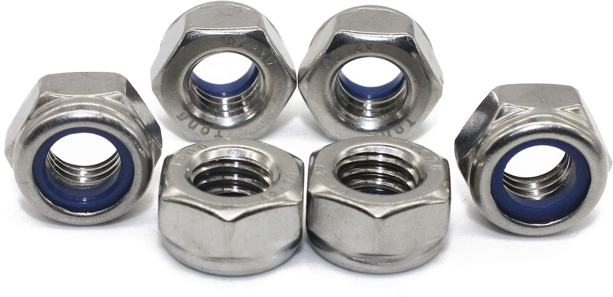 Dailygoods- Zeskantborgmoer Roestvrij Staal A2 - Moeren - 100 Stuks - Schroefdraad 6 mm - Buitenszeskant - Schroefverbindingen - Borgmoeren
